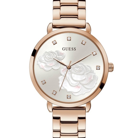 New GUESS Rose Gold-Tone Floral Crystal Analog Watch - Picture 2 of 3